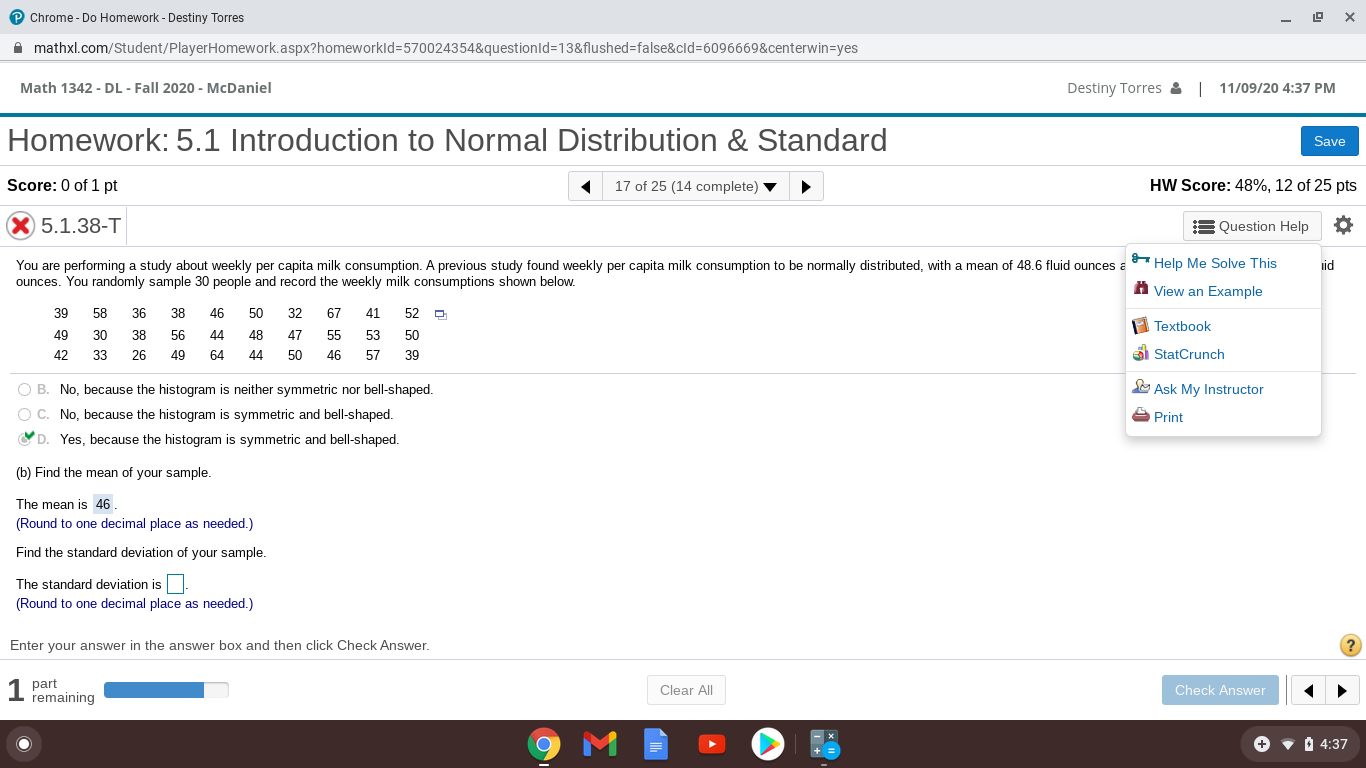 please help find the standard deviation Chrome - Do Homework - Destiny