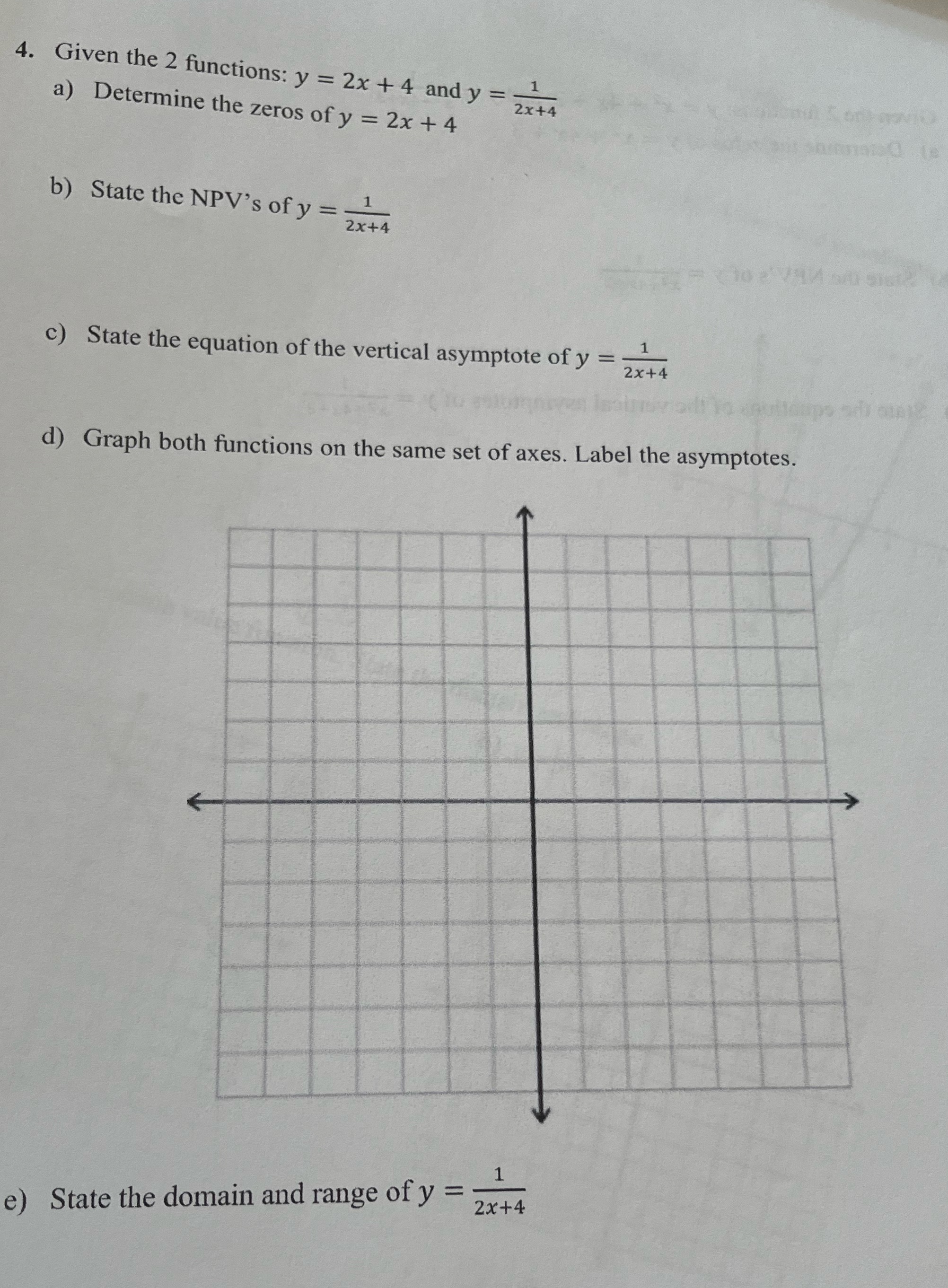Please help 4. Given the 2 functions: y = 2x + 4