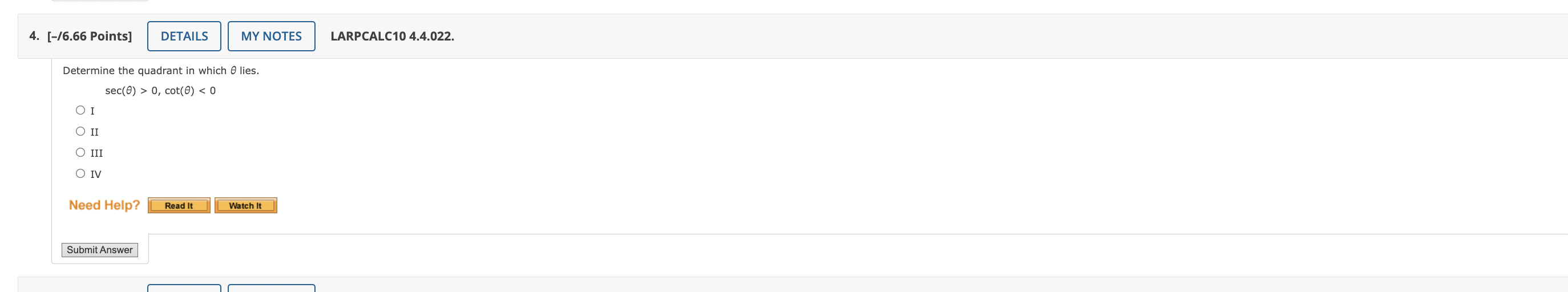 each angle . @ y 4,3) sin(6) = cos(6) = tan(6) =