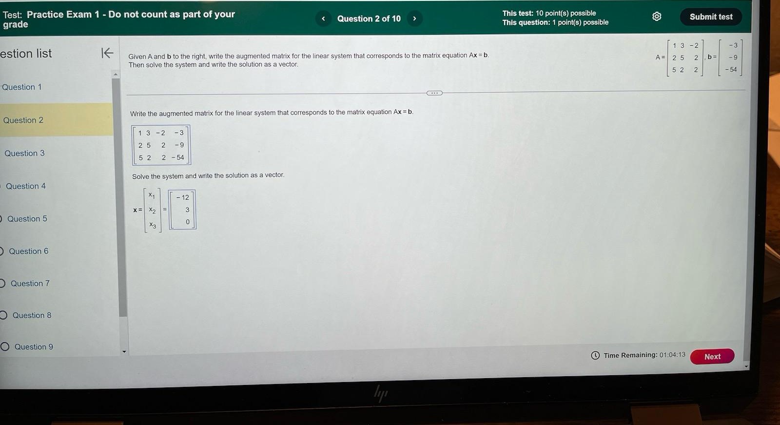 test stion list K Determine if the columns of the matrix form