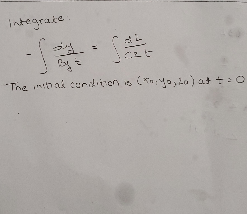 please integrate using the initial condition given to calculate constant k. \f