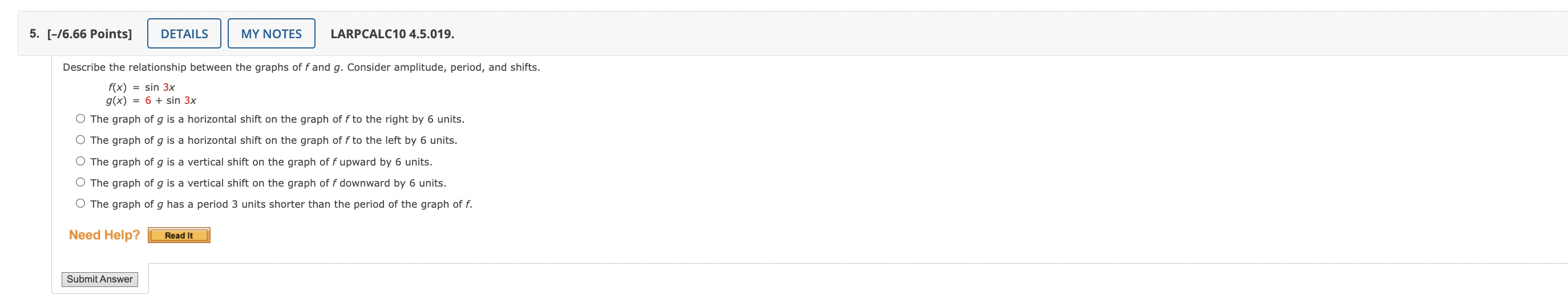 [-/6.66 Points] DETAILS MY NOTES LARPCALC10 4.4.044. Evaluate the trigonometric function of