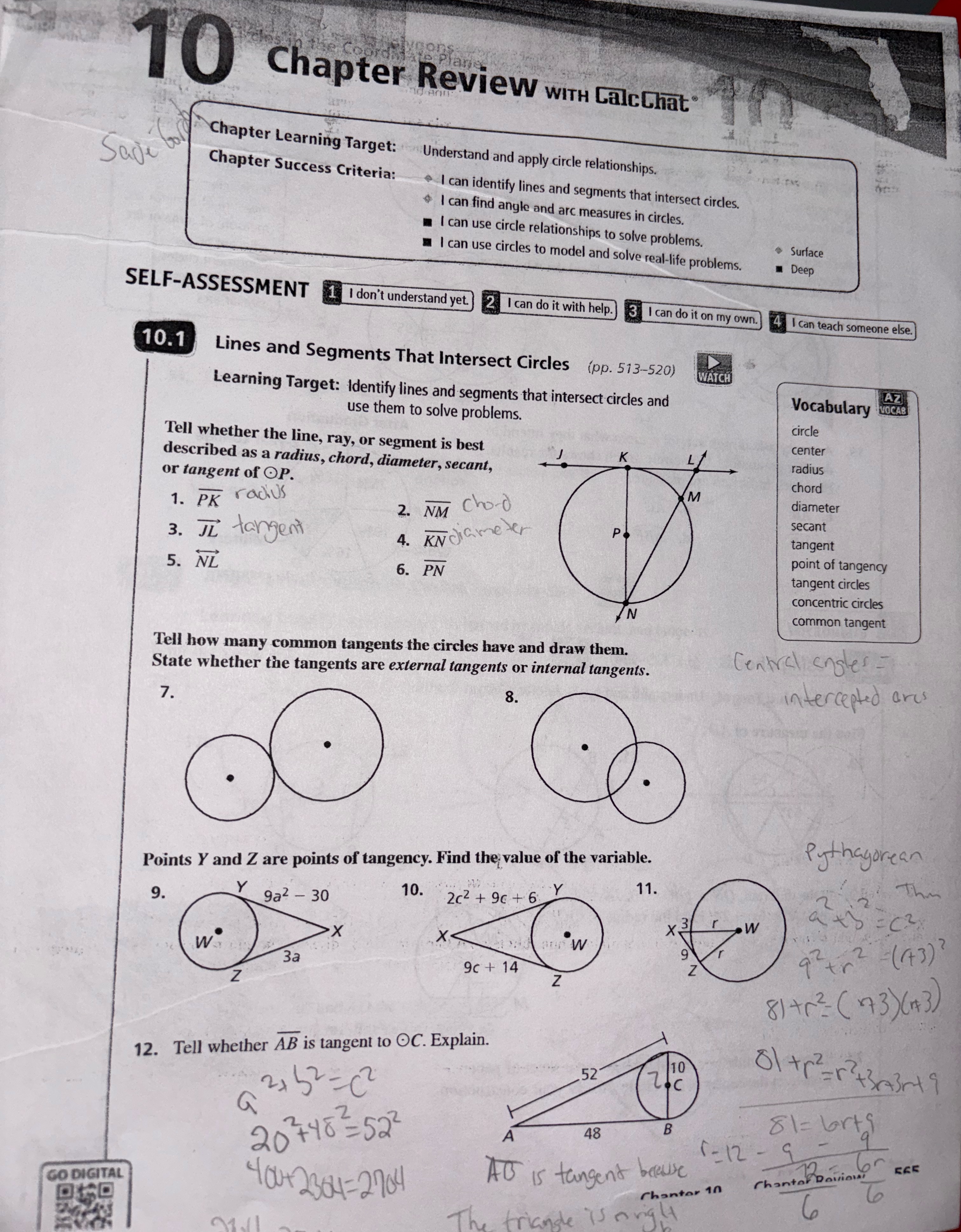 need help 10 Chapter Review WITH CalcChat Chapter Learning Target: Understand and