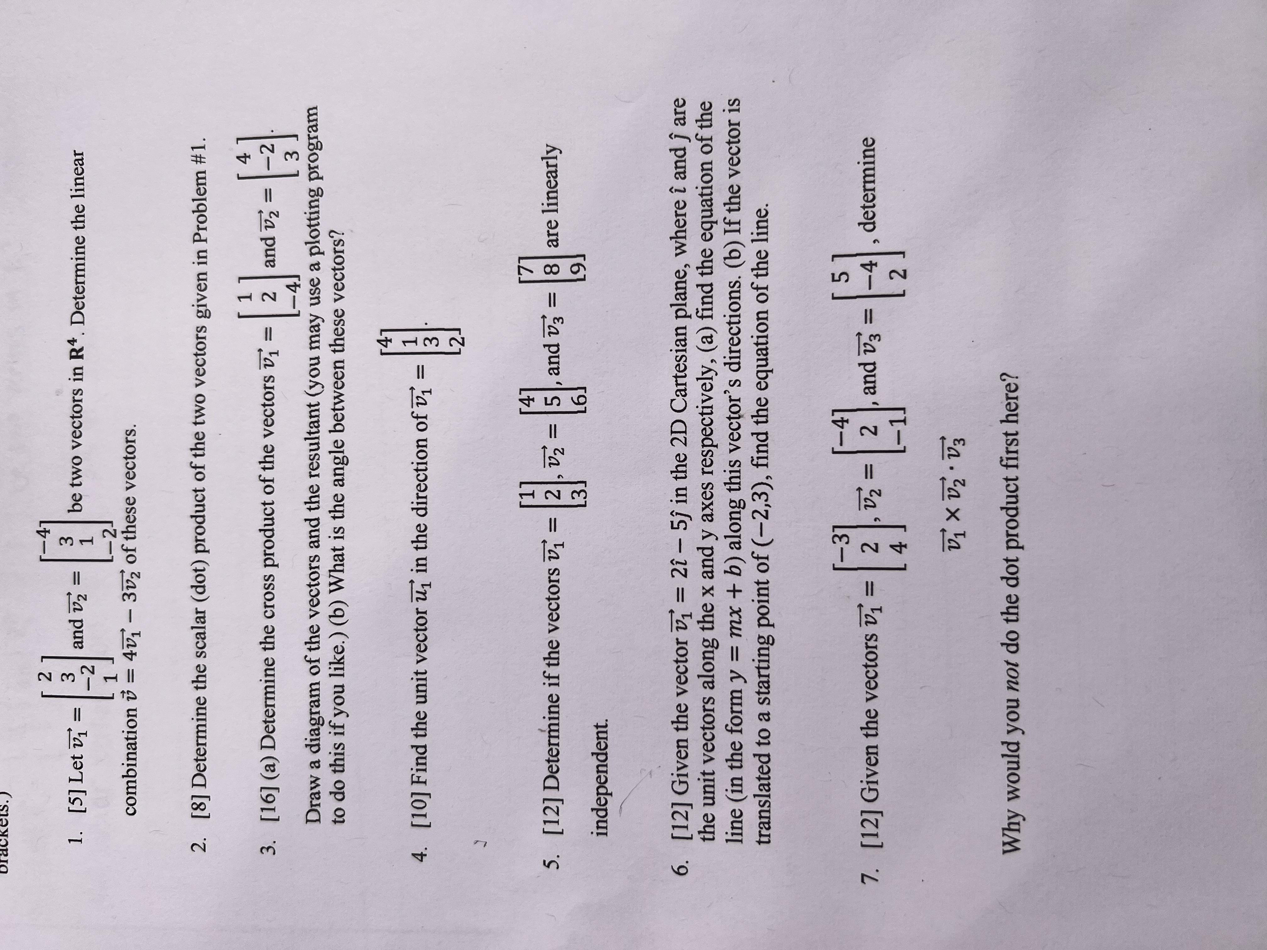  1. [5] Let v1 = and v2 = be two vectors