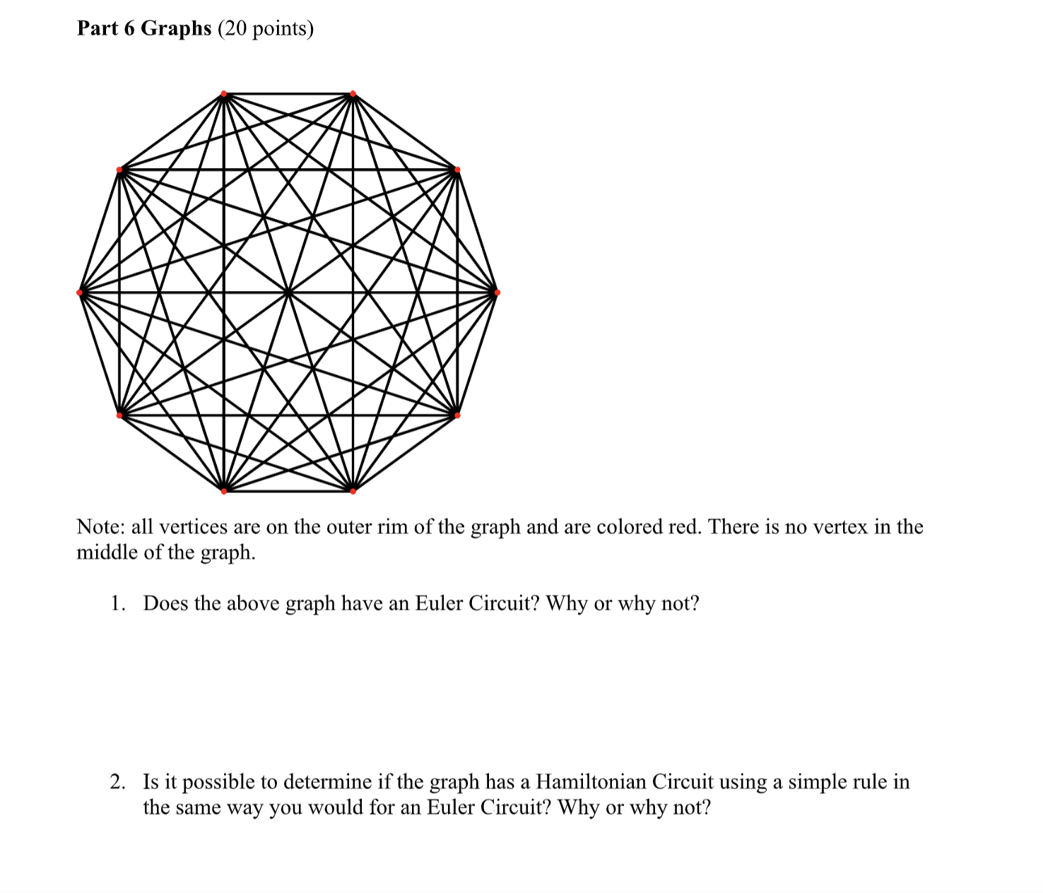 Part 6 Graphs (20 points) Note: all vertices are on the
