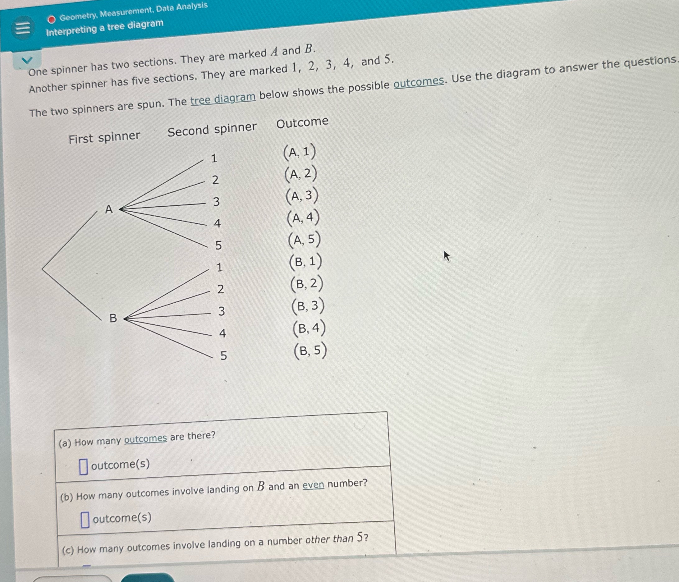 Geometry, Measurement, Data Analysis S Interpreting a tree diagram V One