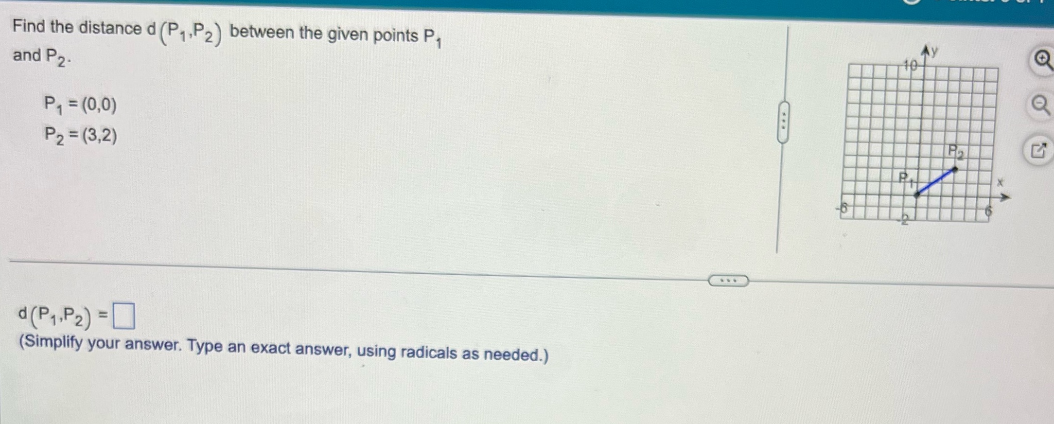  Find the distance d (P, ,P2) between the given points P,