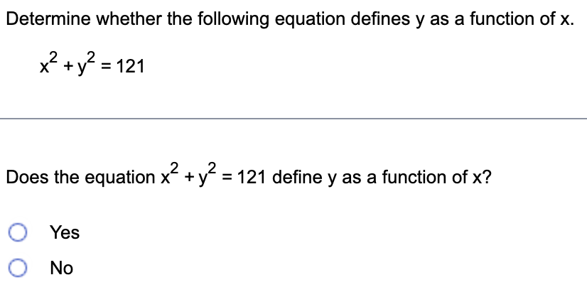 Determine whether the following equation defines y as a function of