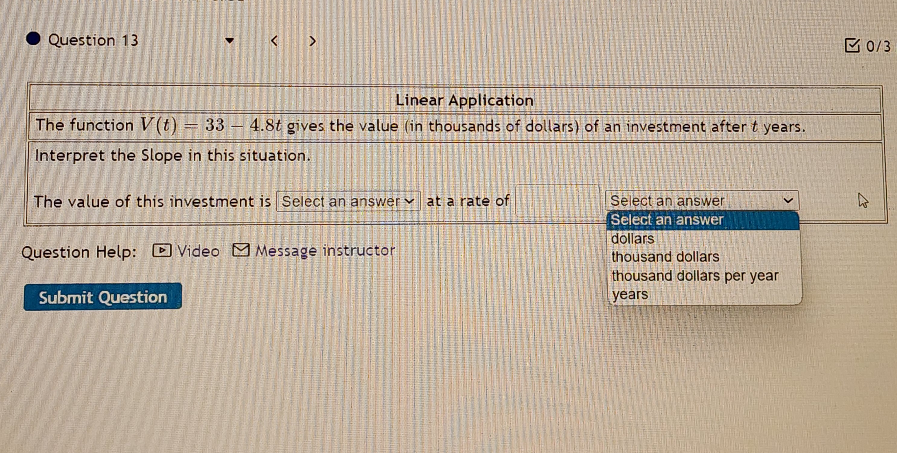Interpret the Slope in this situation. The balance in this account is