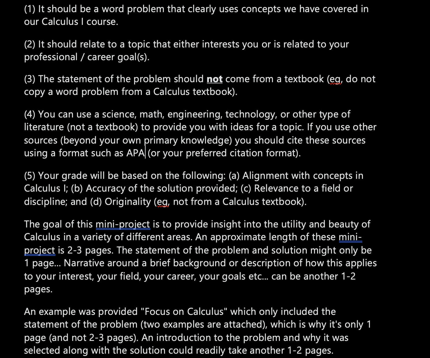 (1) It should be a word problem that clearly uses concepts