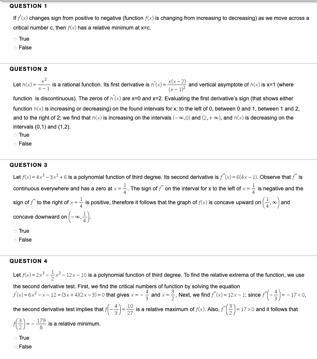 Please help with 1-4 QUESTION 1 If f (x) changes sign from