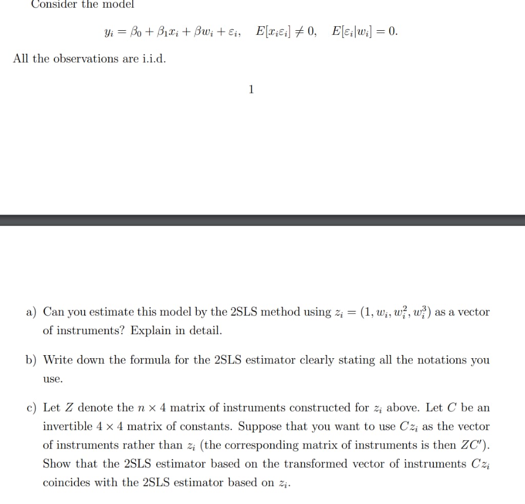 Consider the model ya = 50 + 51% + 531:" +