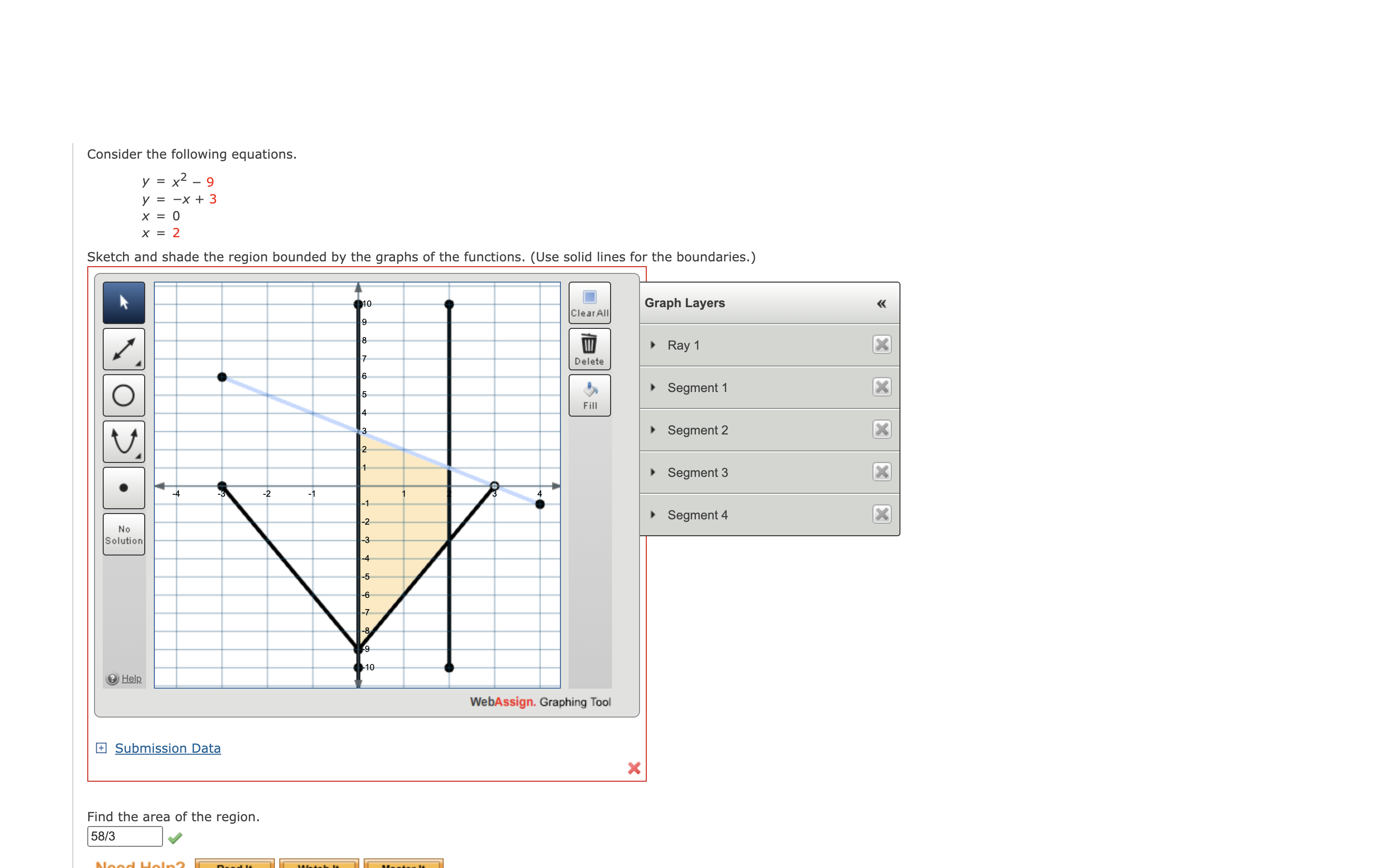 y=x2-9 y=-x+4 x=0 x=2 Sketch and shade the region bounded by the