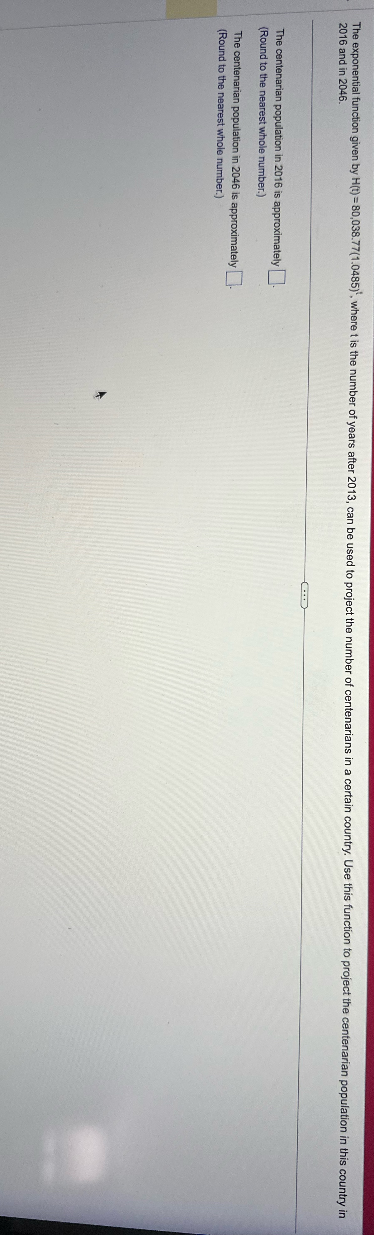 The exponential function given by H(t) = 80,038.77(1.0485), where t is