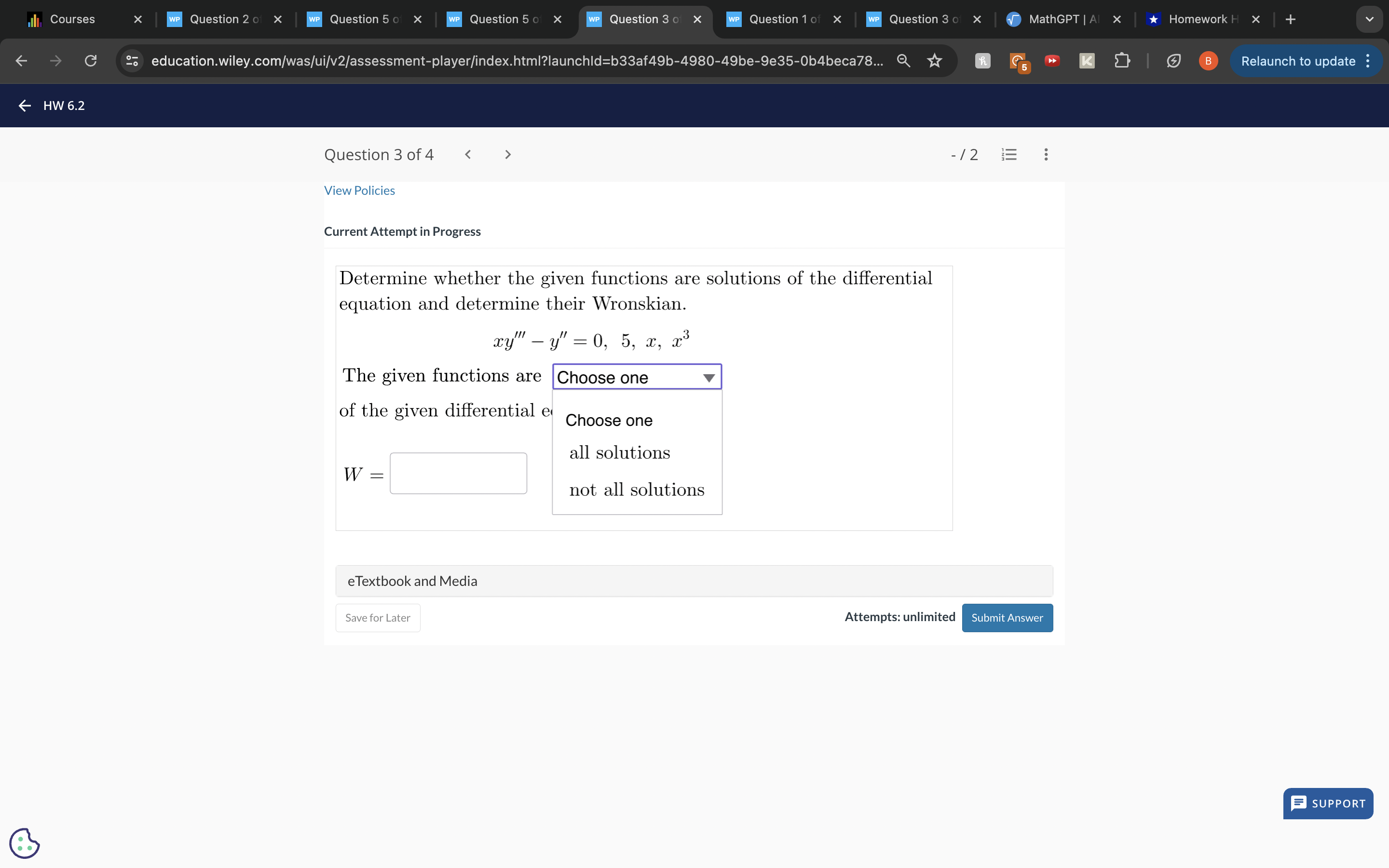WP Question 1 of X WP Question 3 0 X MathGPT |