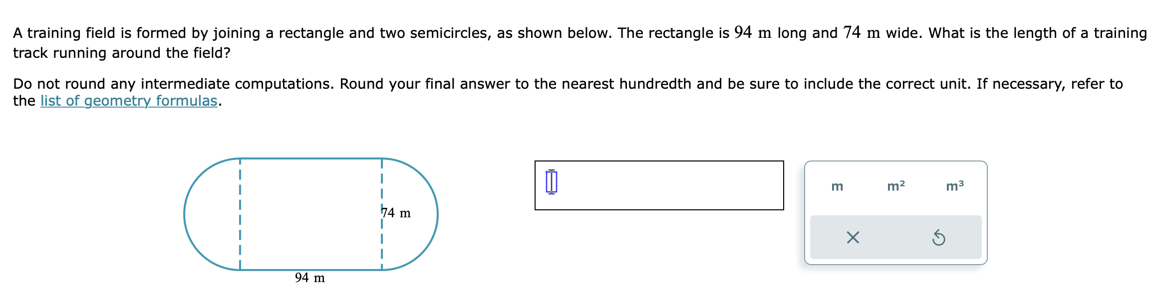  A training field is formed by joining a rectangle and two