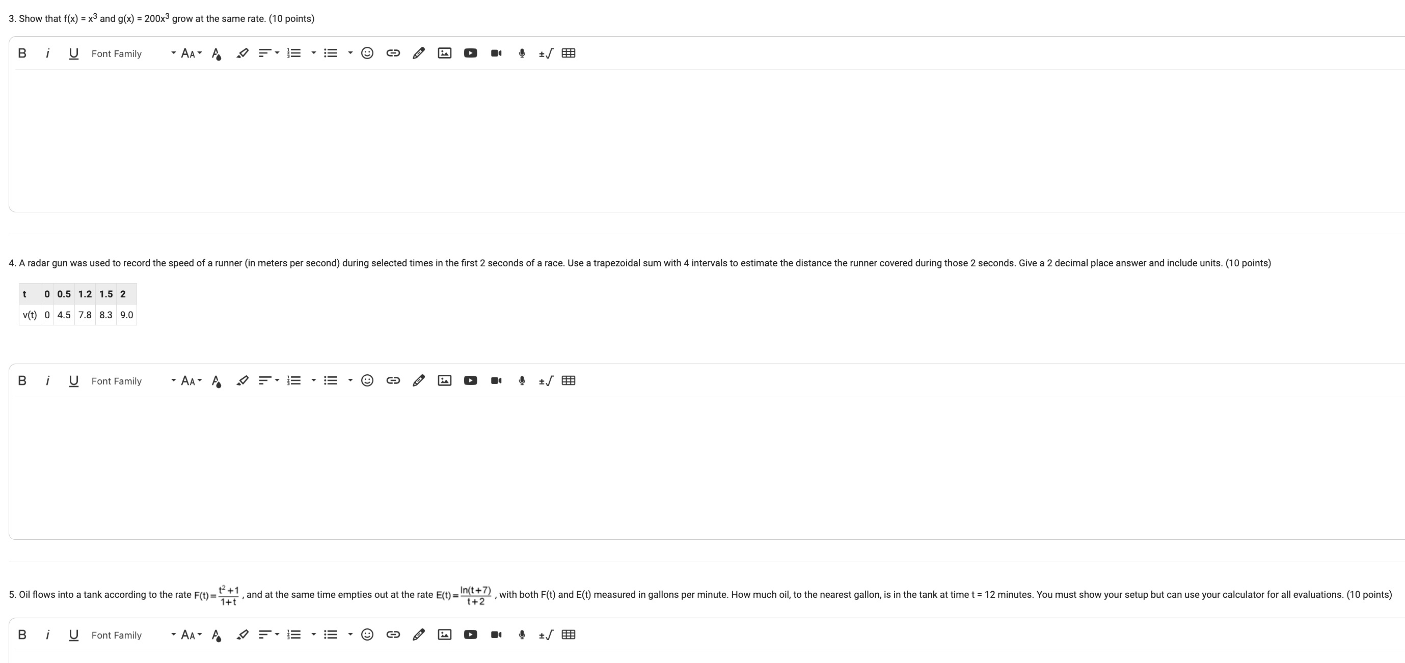 the square root of y." (10 points) B i U Font Family