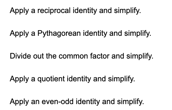 other side. Choose the correct transformations and transform the expression at each
