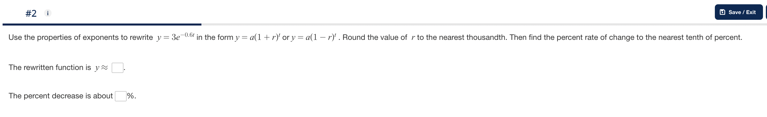 Save / Exit T) Submit y = e-2x y = ex/2 y
