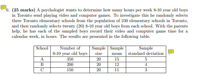 Survey Sampling Methods/Theory Question based on 2 stage cluster sampling Please solve