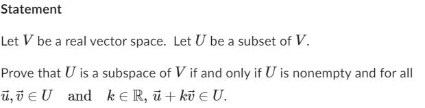 Statement Let V be a real vector space. Let U be