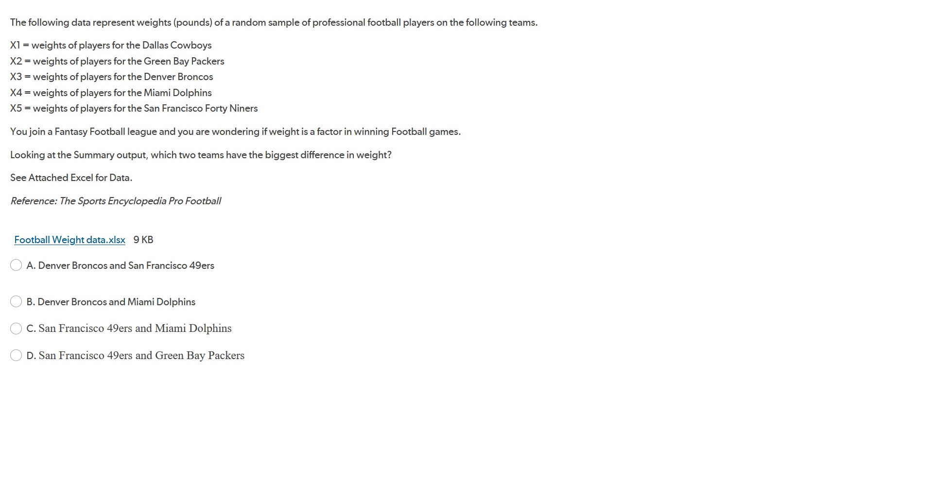 Please help me solve this problem. The following data represent weights (pounds)