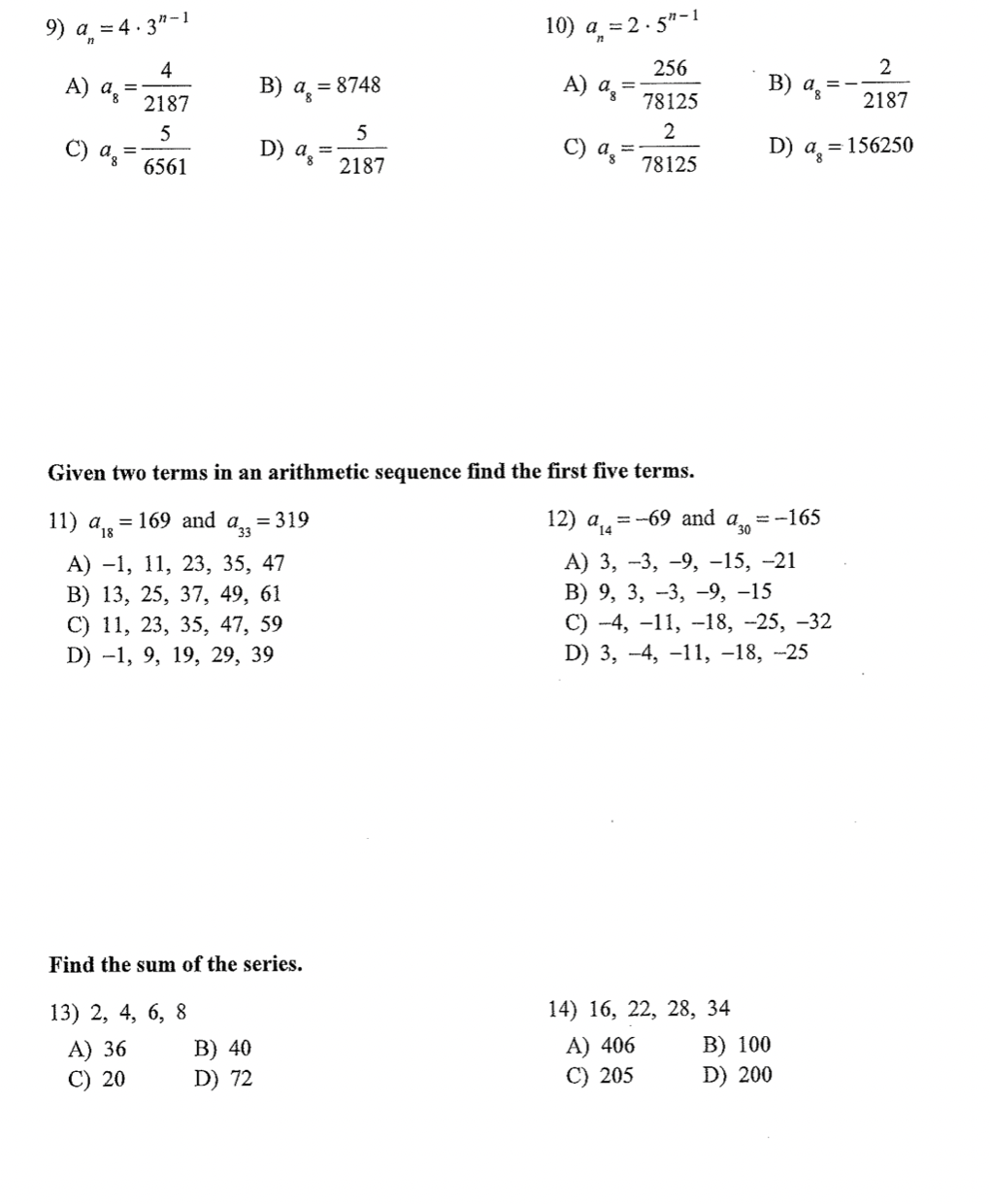 5, 35, 65, 95, ... A) d=-1 B) d= -3 A) d