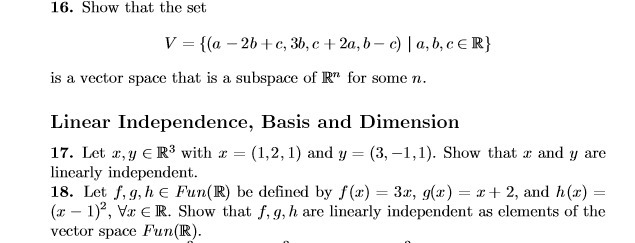 16. Show that the set V = {(a - 2b +