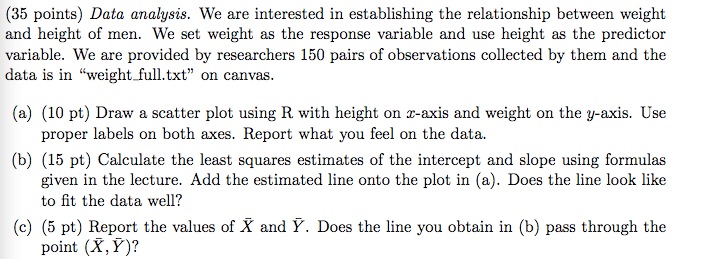  [35 points} Data analysis. We are interested in establishing the relationship