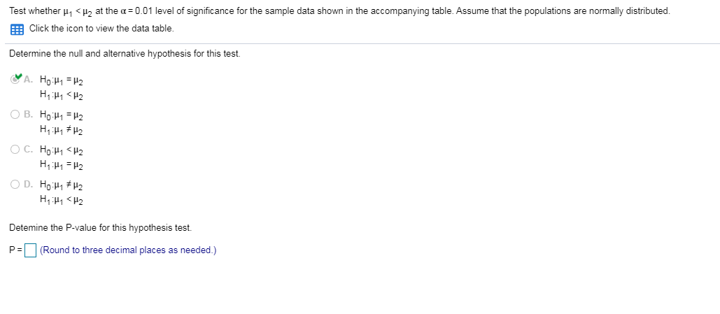 PLease Help Test whether p1 :1 '12 at the u = 0.01