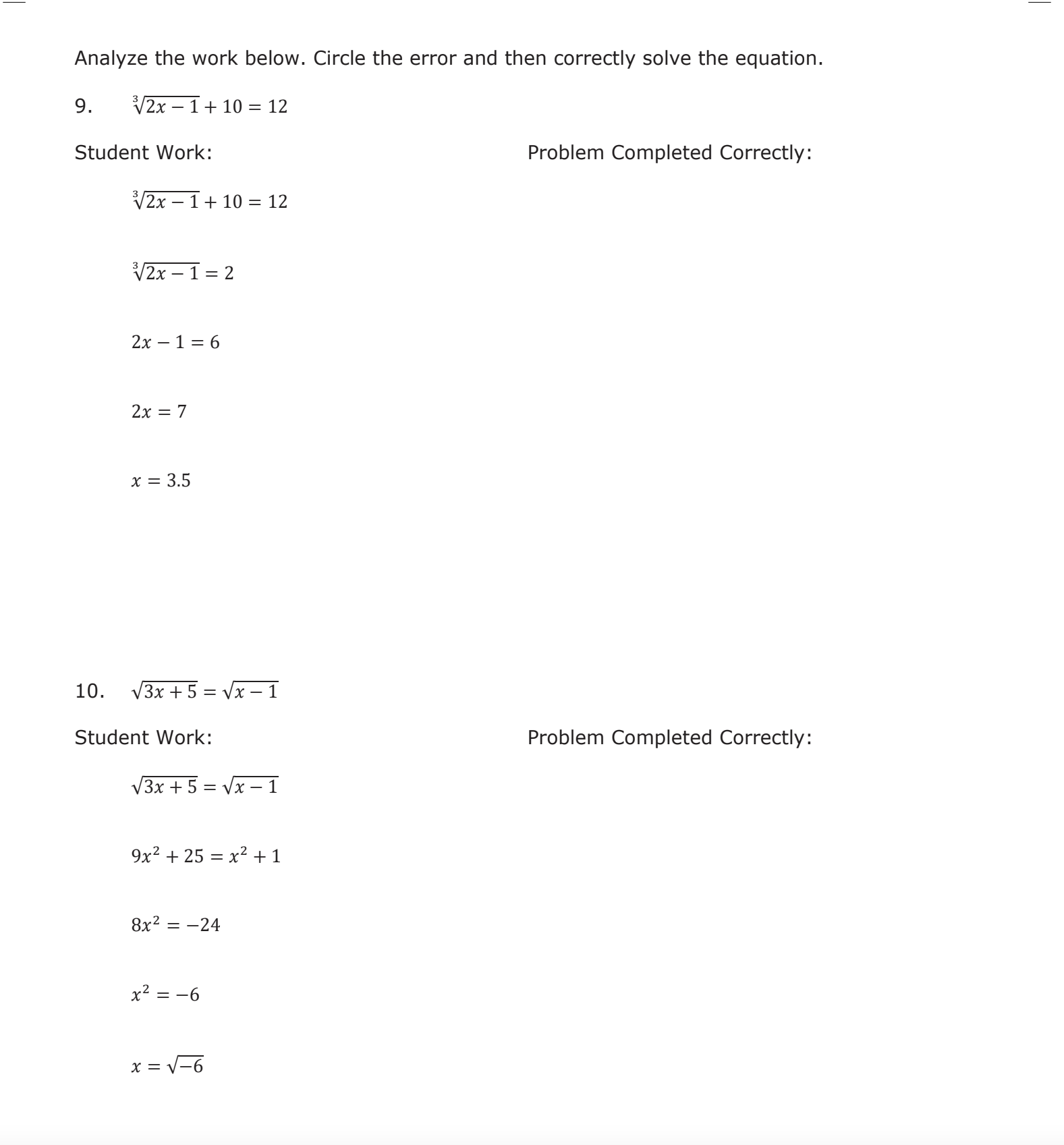 6. 7V4x - 514x + 6 =10 7. Vx + 3+5 =8