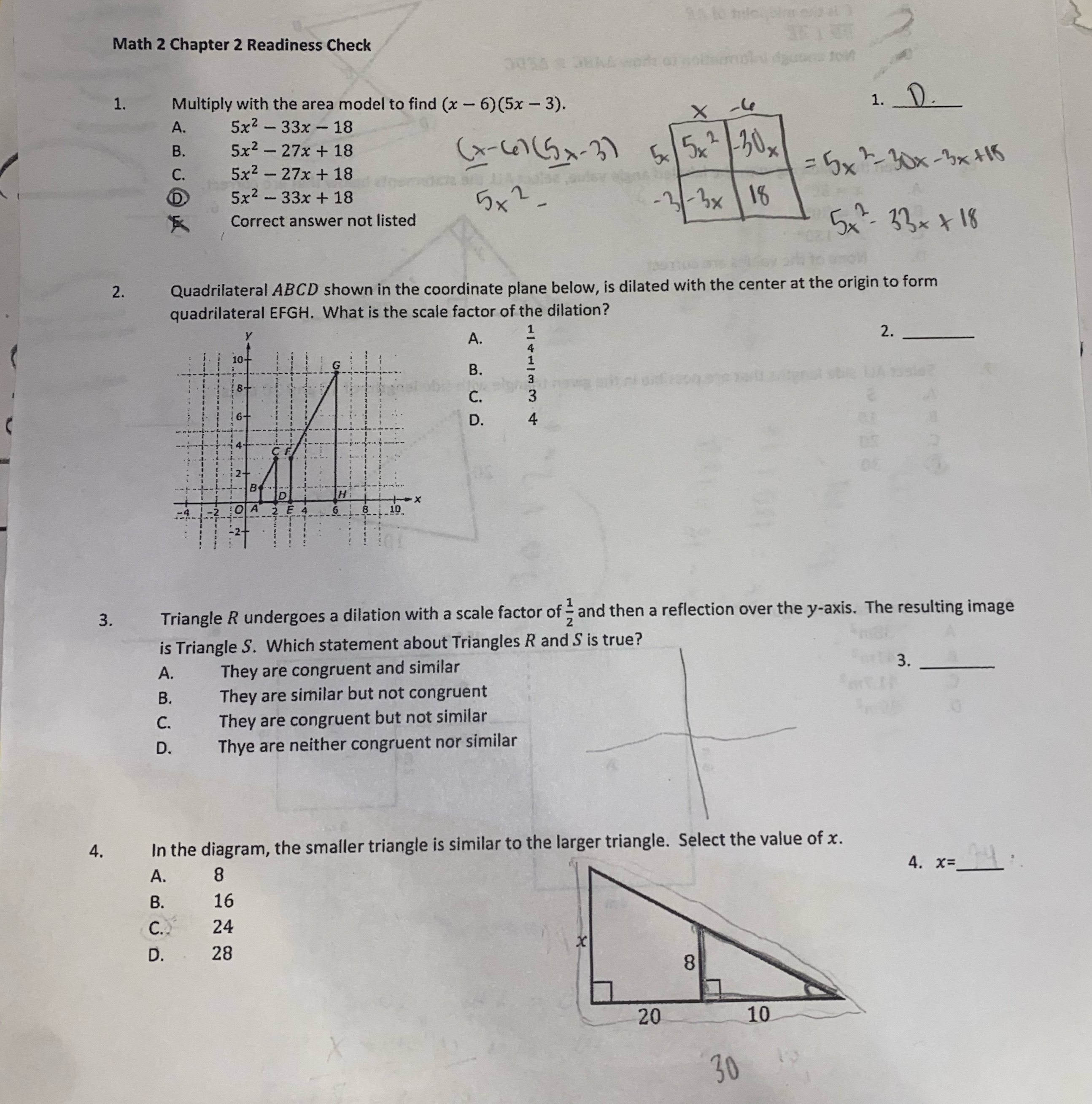  Math 2 Chapter 2 Readiness Check Multiply with the area model