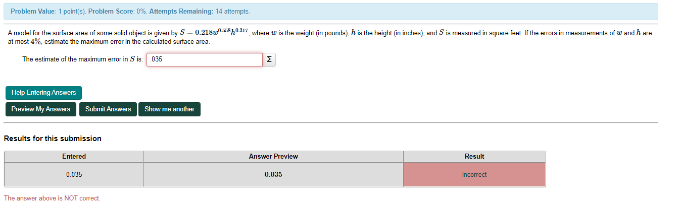 Problem Value: 1 point(s). Problem Score: 0%. Attempts Remaining: 14 attempts.
