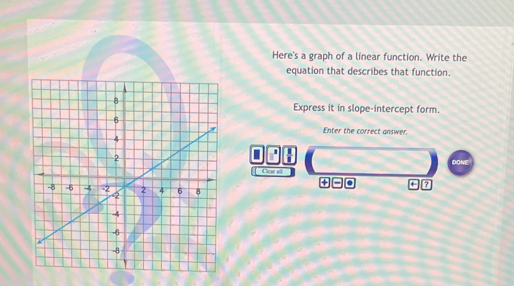 Here's a graph of a linear function. Write the equation that