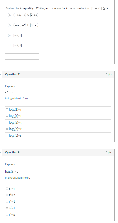  Solve the inequality. Write your answer in interval notation: |1 -