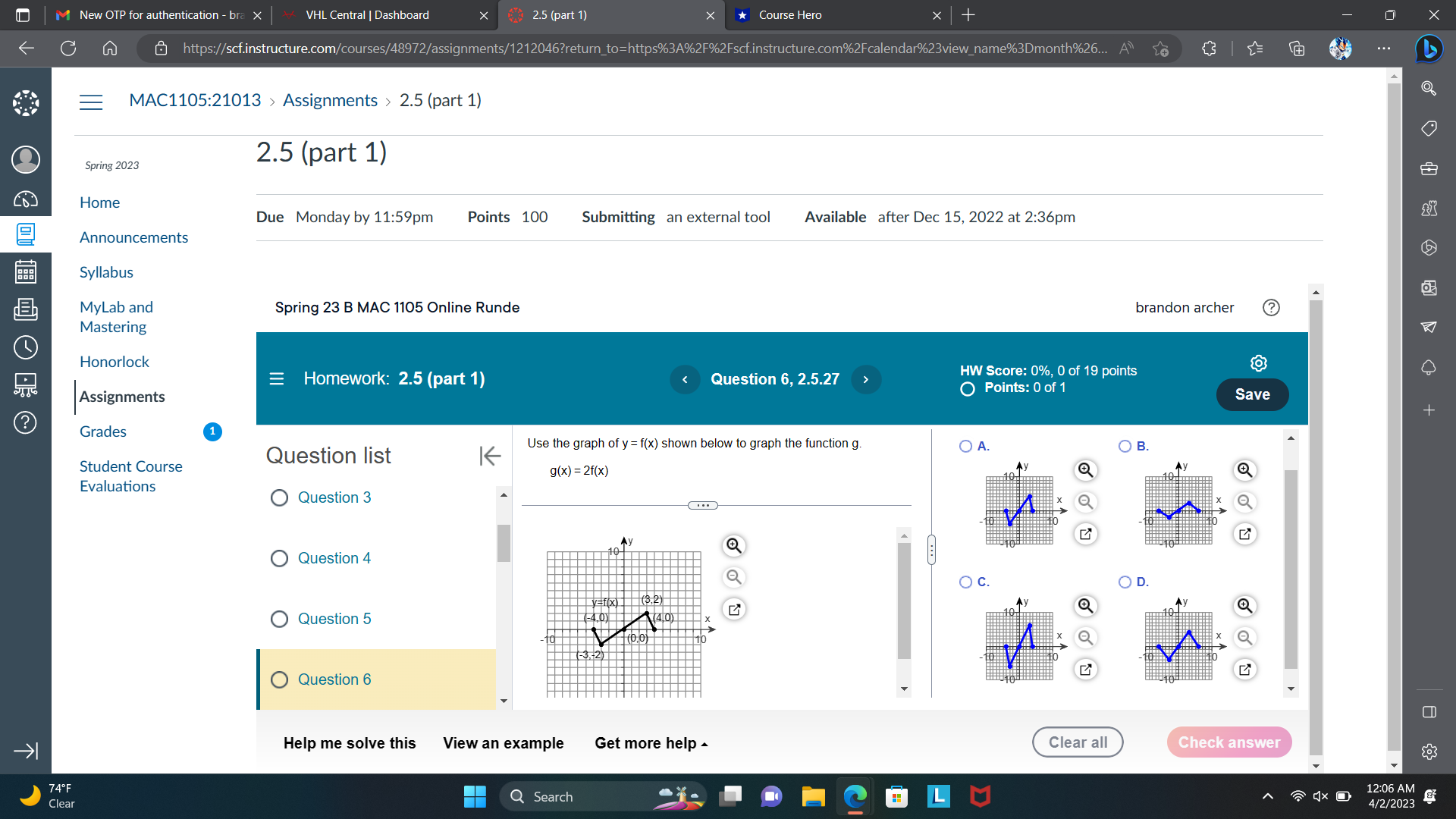 9 Announcements Syllabus HE MyLab and Spring 23 B MAC 1105 Online