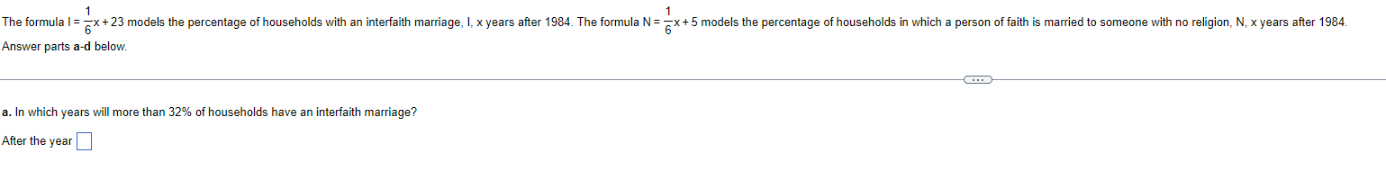  1 The formula | = =x + 23 models the percentage