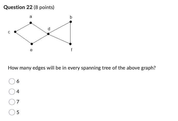 Question 22 (8 points) a b C d e How many