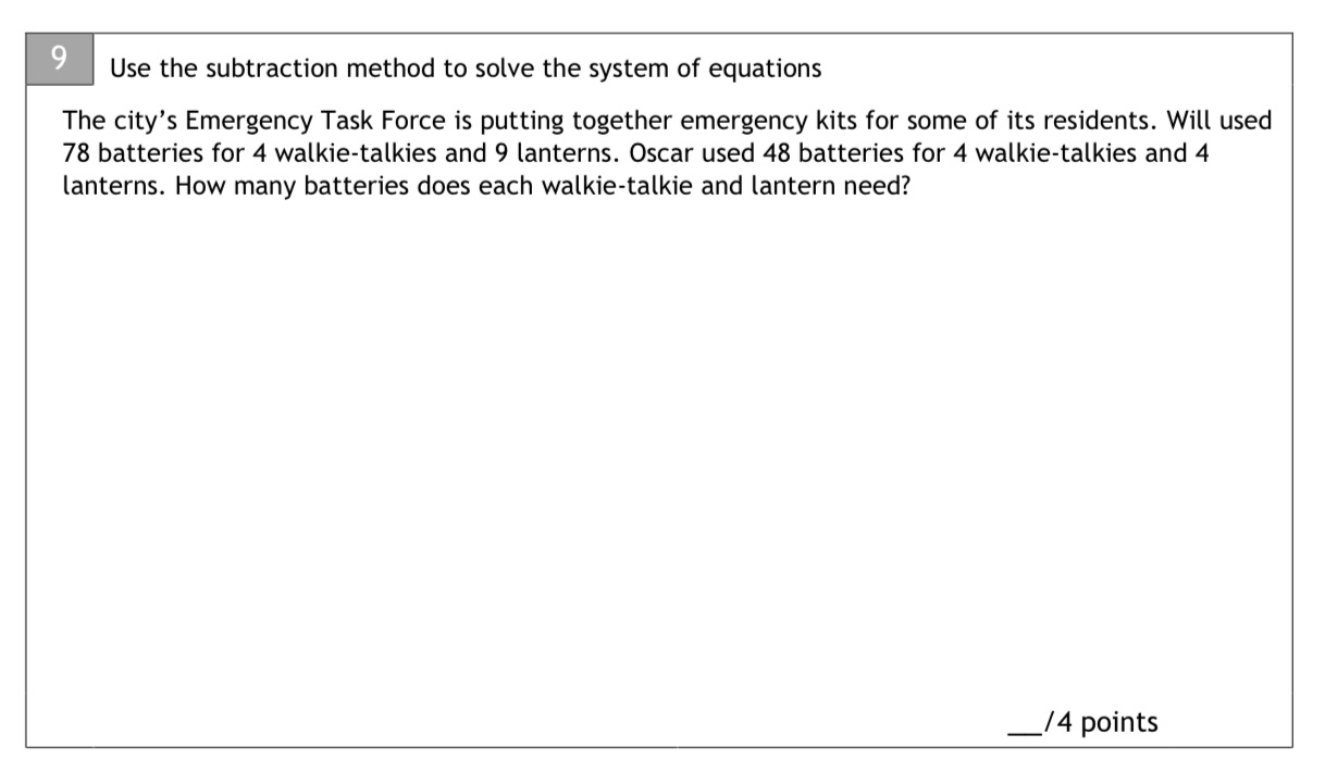 Please solve for 9 9 Use the subtraction method to solve the