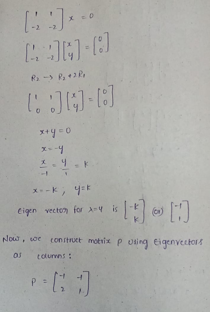 Determine the matrix P whose columns are the eigenvectors of 4. To