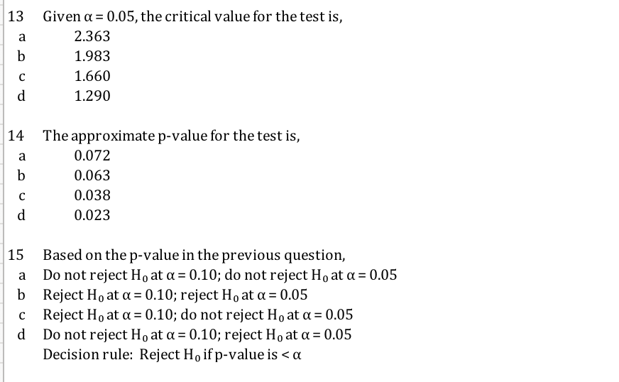 Question 9-15 are based on the random sample below which is obtained