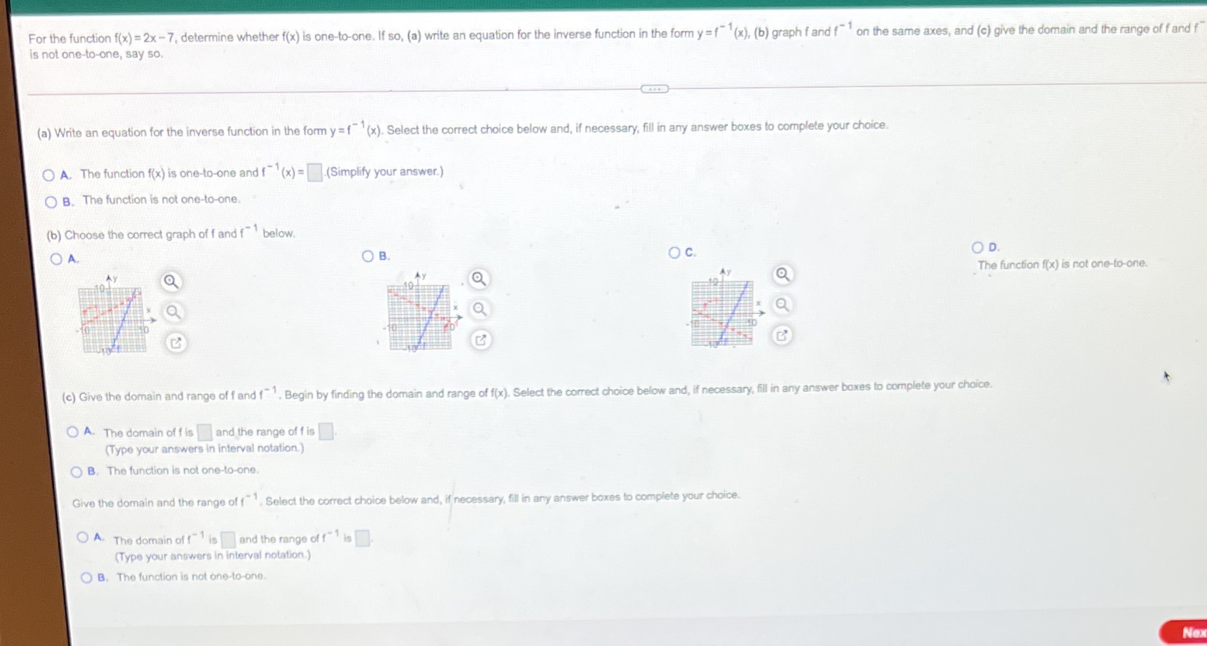  For the function f(x) = 2x - 7, determine whether f(x)