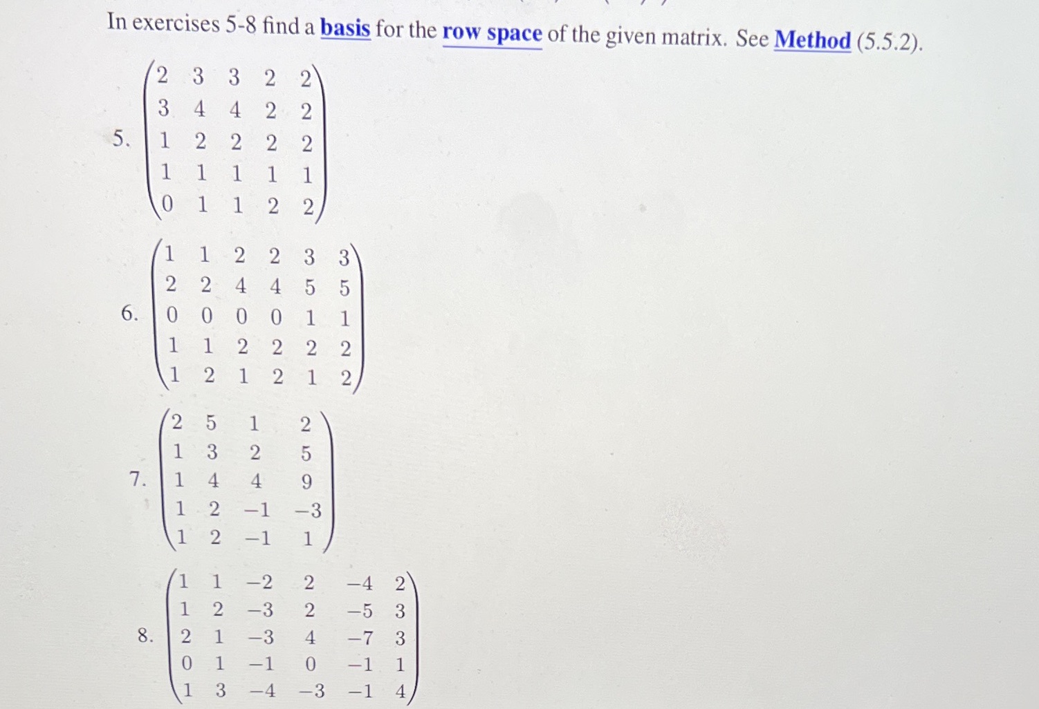 Please only do question 8 thanks In exercises 5-8 find a basis