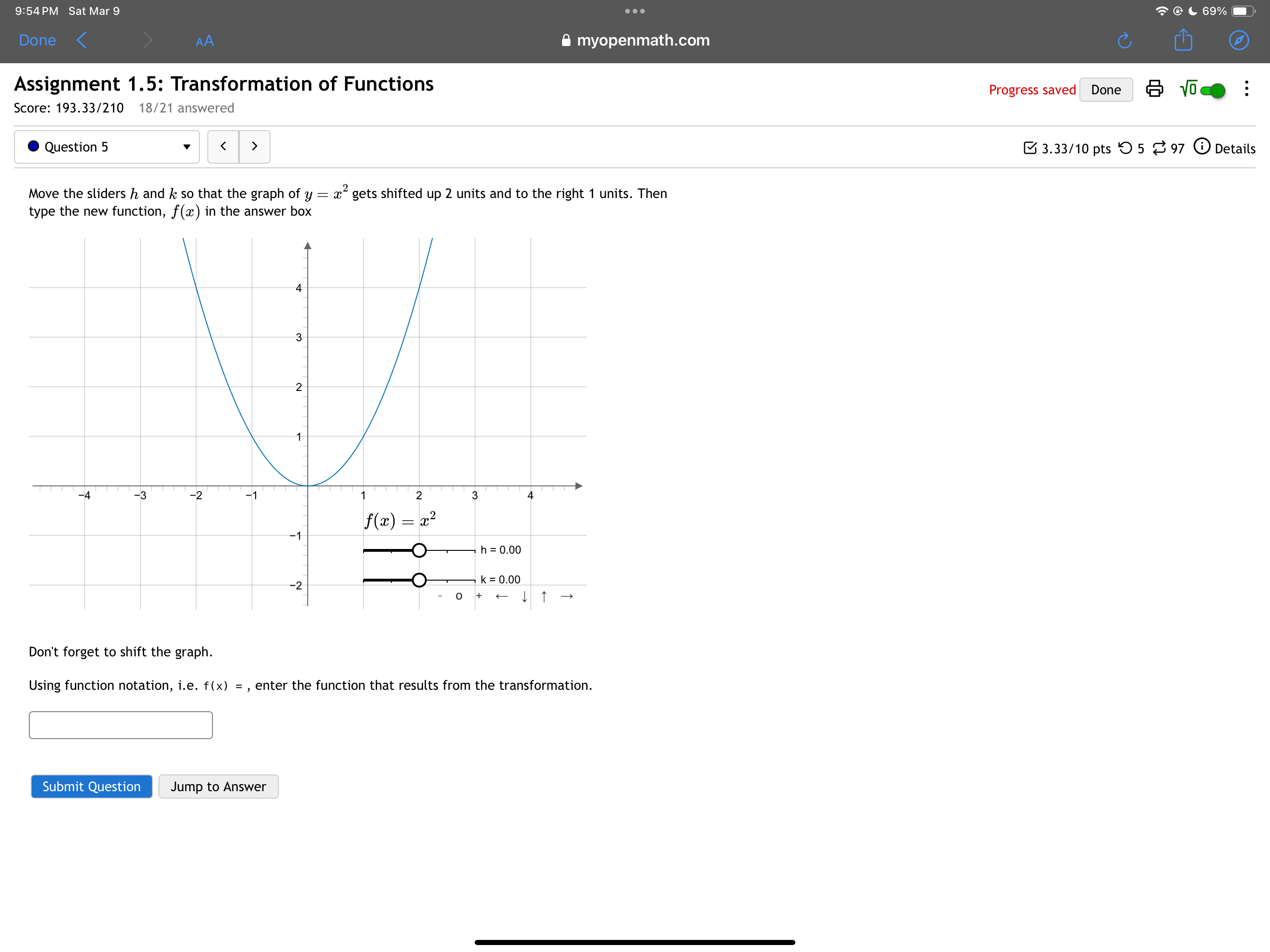 the slider k so that the graph of y = 22 gets