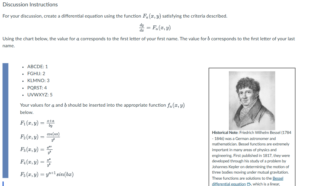 Discussion Instructions For your discussion, create a differential equation using the