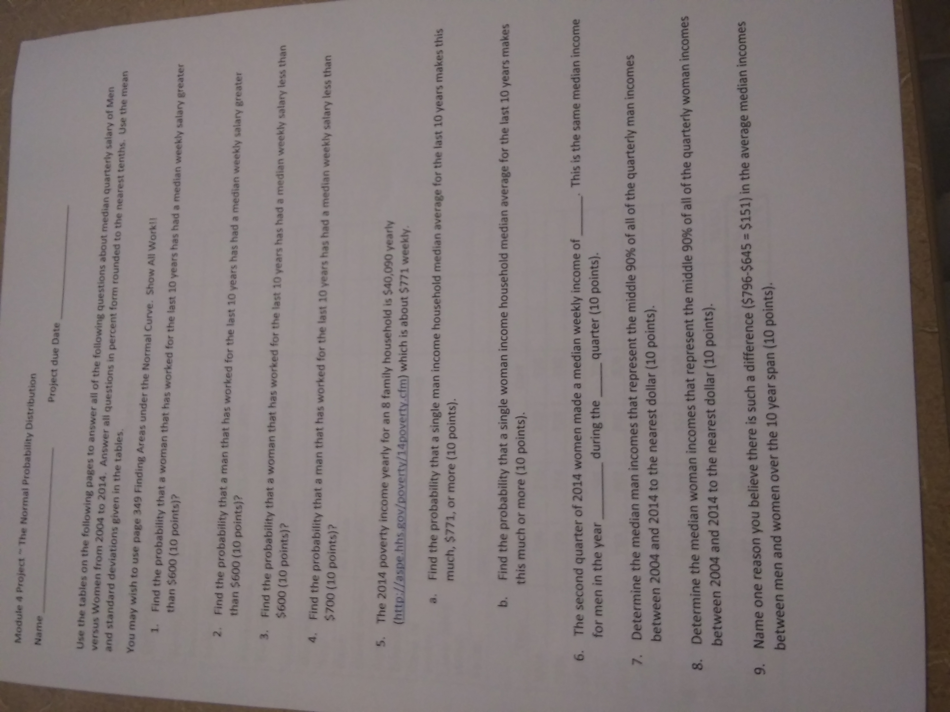 Math statistics Module 4 Project ~ The Normal Probability Distribution Name Project