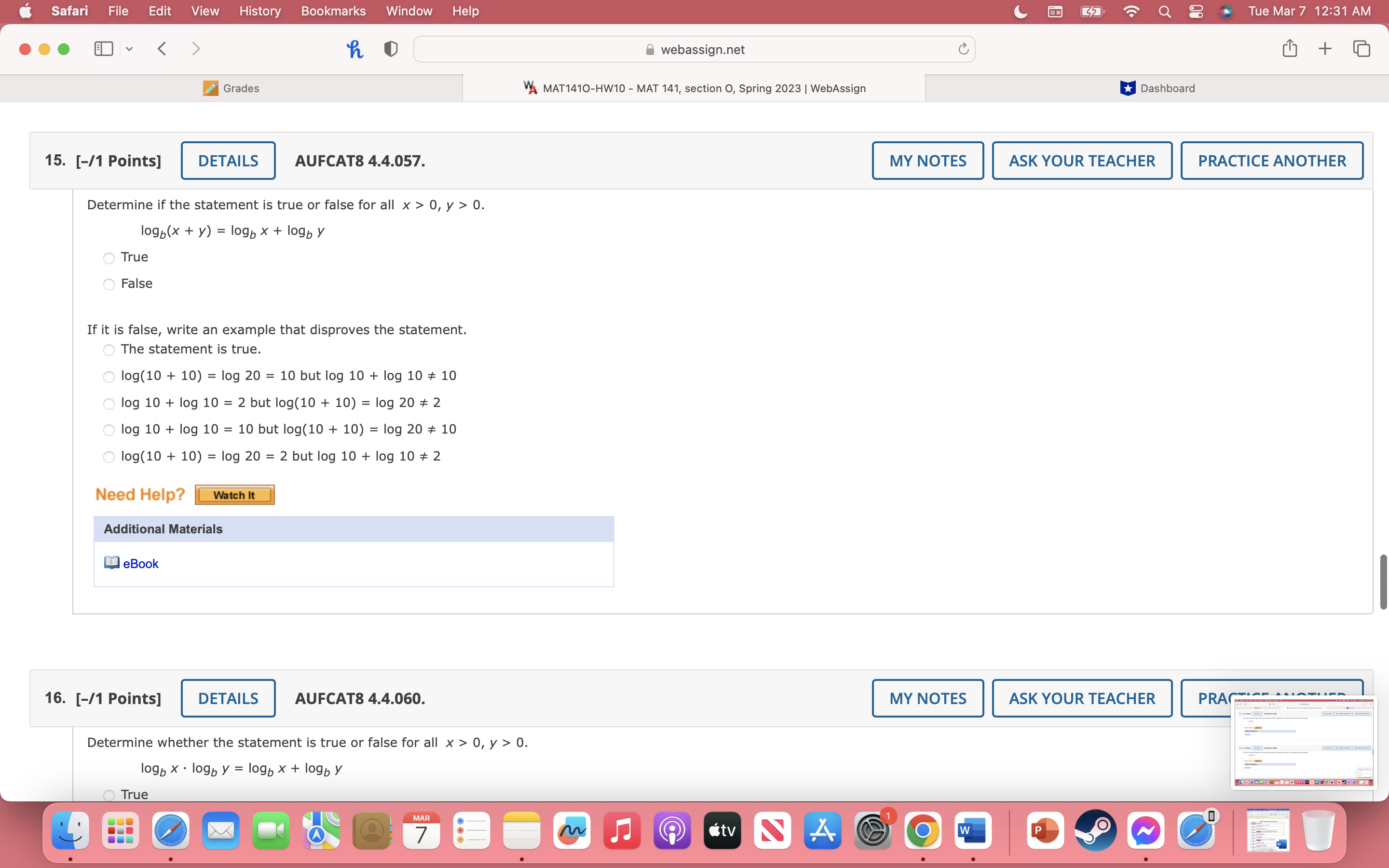 possible, evaluate logarithmic expressions. Do not use a calculator. Need Help? Addltlonal