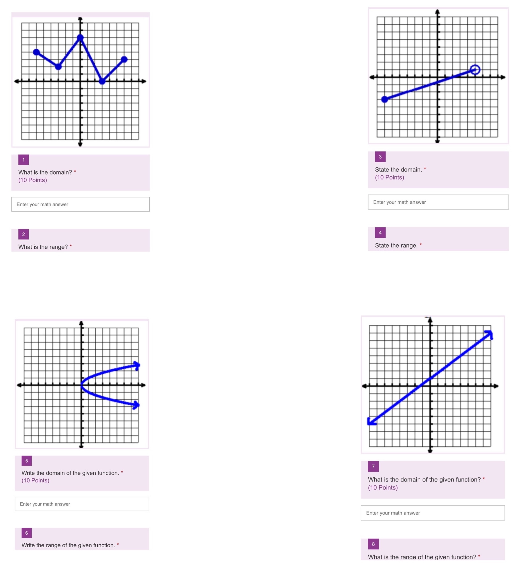 Answer 1 - 8 please. Use parenthesis or brackets if needed for