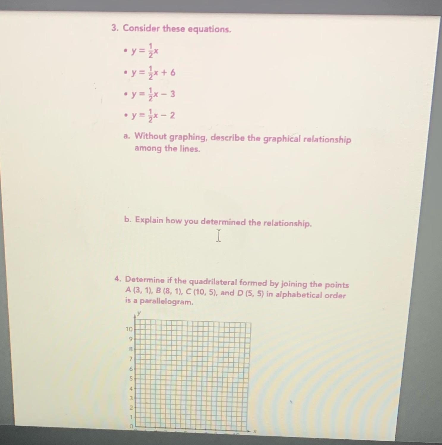  3. Consider these equations. . y = 3x . y =
