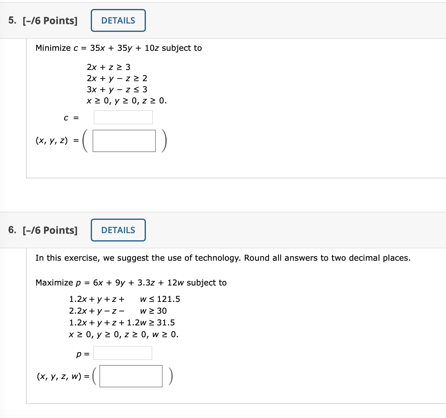 please help with these webassign problems! thank you! 5. [-/6 Points] DETAILS